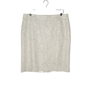 Ann Taylor Wool Blend Skirt Womens Size 16 Pockets Beige Tweed Side Zip Lined